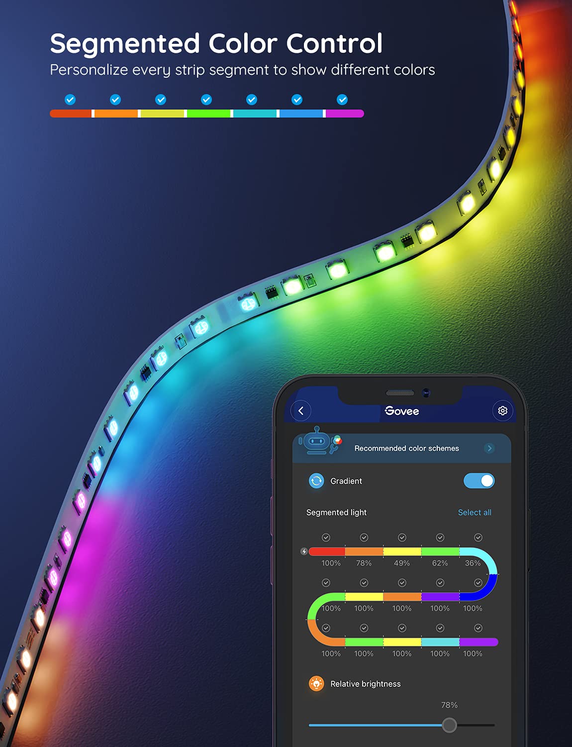 Govee LED Strip Lights RGBIC, 16.4ft Bluetooth Color Changing LED Lights with Segmented App Control, Smart LED Strip Color Picking, Music Sync LED Lights for Bedroom, Living Room, Party, Mother's Day