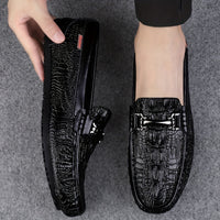 Men's Solid Color Lightweight Slip On Split Cow Leather Upper Loafer Shoes, Comfy Non Slip Casual Rubber Sole Dress Shoes, Men's Footwear