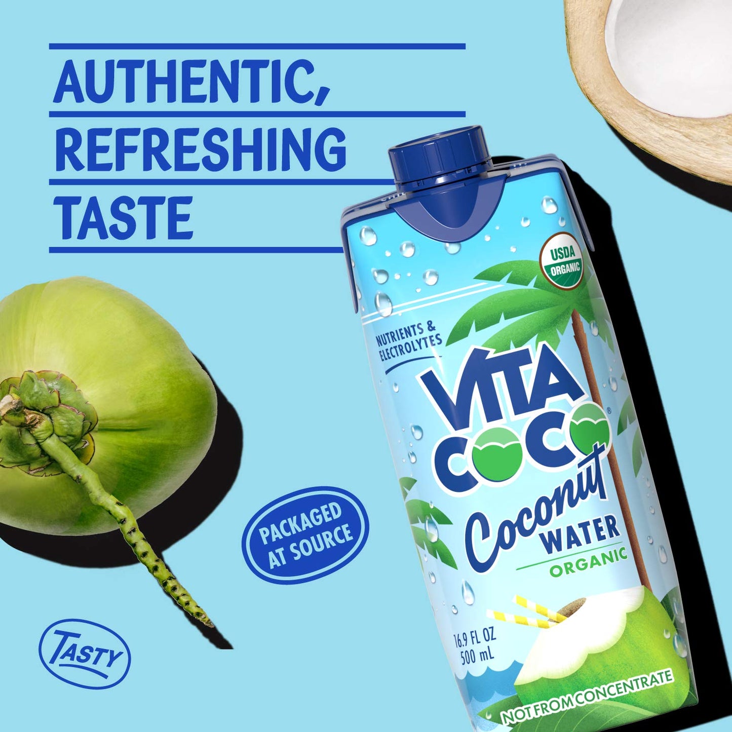 Vita Coco Coconut Water, Pure Organic | Refreshing Coconut Taste | Natural Electrolytes | Vital Nutrients | 16.9 Oz (Pack Of 12)