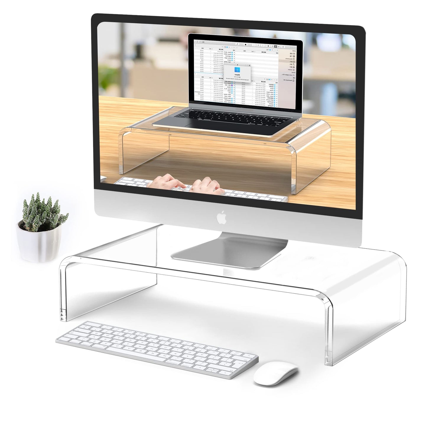 Beimu Acrylic Monitor Stand Riser Clear Laptop Stand for Desk Acrylic Monitor Riser for Desk Accessories Aesthetic Laptop Riser Clear Computer Stand White Office Supplies for Women Essentials