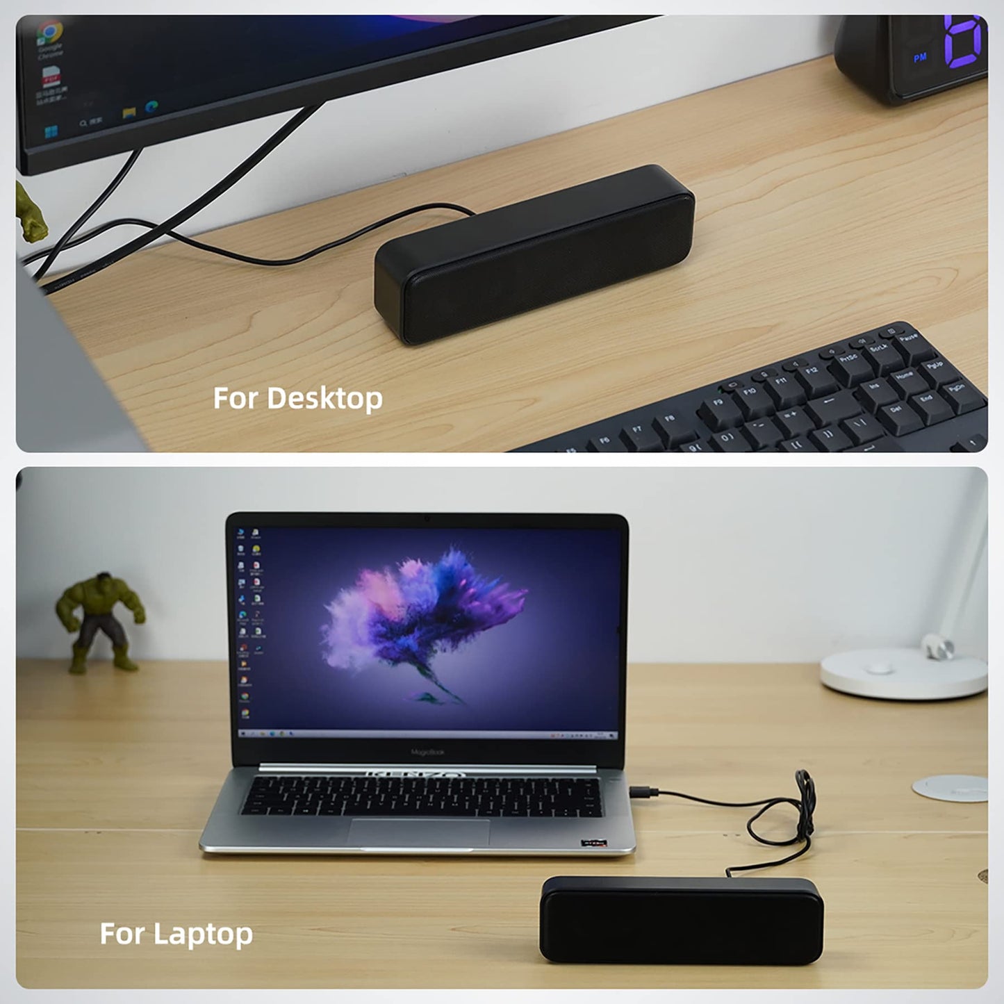 [Upgraded] USB Computer /Laptop Speaker with Stereo Sound & Enhanced Bass, Portable Mini Sound Bar for Windows PCs, Desktop Computer and Laptops