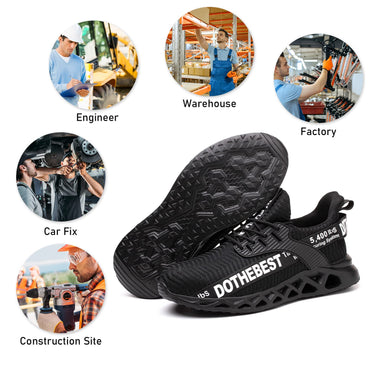 Steel Toe Shoes for Men Lightweight Indestructible Work Sneakers Women Puncture Proof Comfortable Slip On Safety Shoes Black Size M10/W11.5