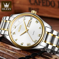 OLEVS Mens Wrist Watches with Date and Day,Classic Mens Quartz Stainless Steel Dress Watch,Casual Waterproof Watches for Men,Mens Business Watch Silver Wrist Watch with Roman Numerals(Luminous)