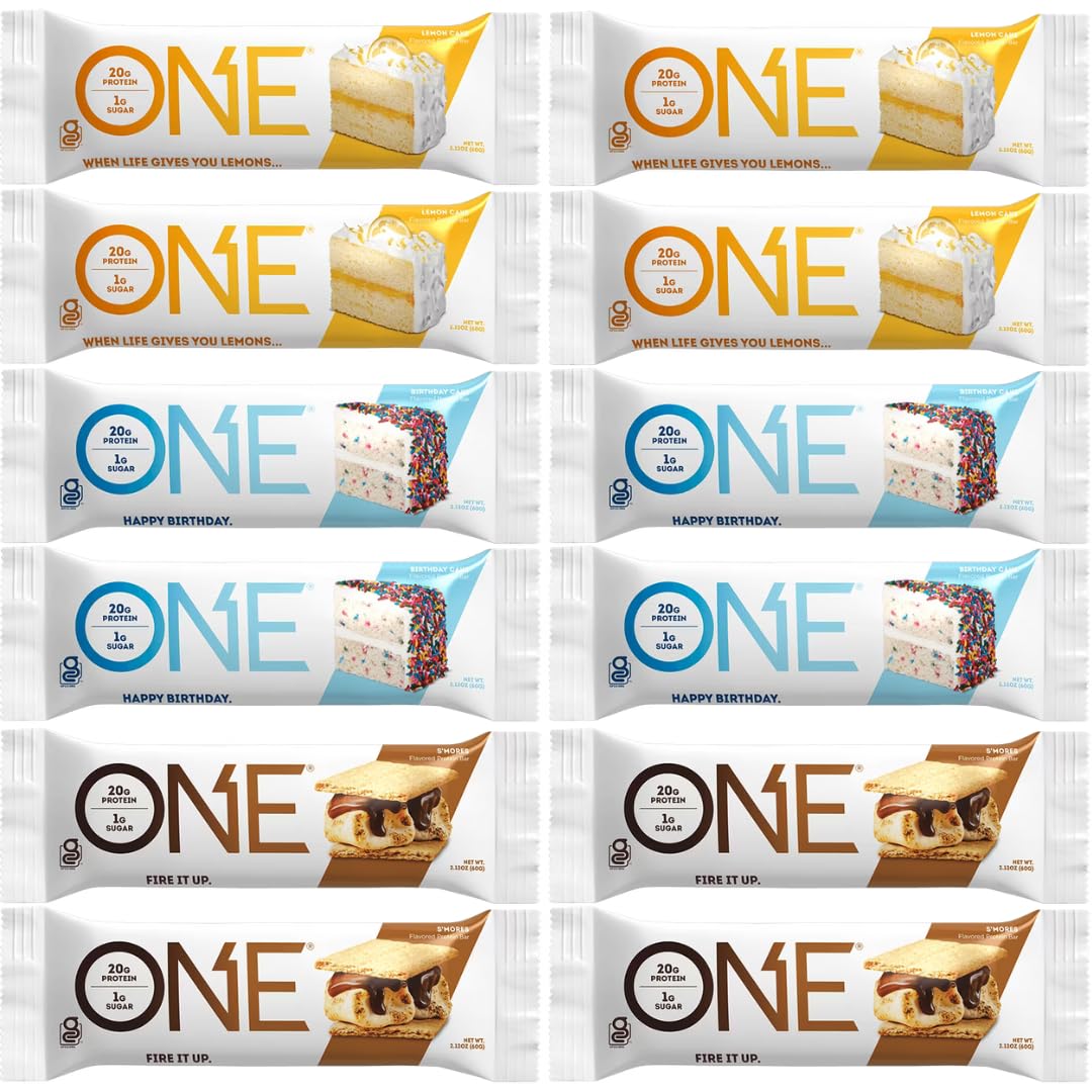 ONE bar, Protein Bars, 3 Flavor Variety Pack, Gluten Free 20g Protein and Only 1g Sugar, 2.12 oz Bars (Pack of 12)