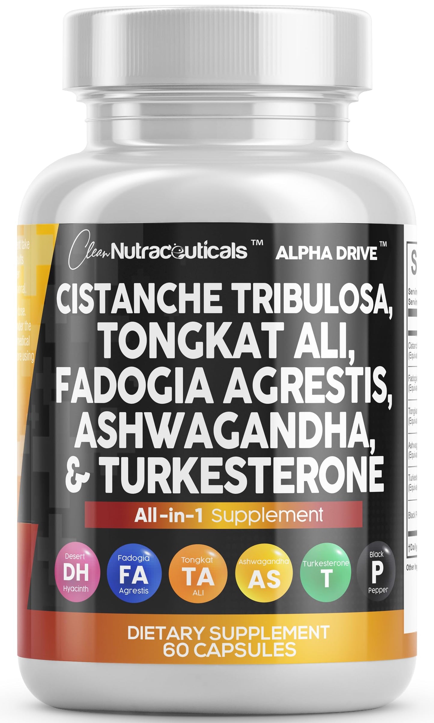 Clean Nutra Cistanche Tribulosa 6000mg Fadogia Agrestis 600mg Tongkat Ali 400mg Turkesterone Pills 2000mg Ashwagandha Extract 3000mg Capsules Supplement for Men - 60 Count