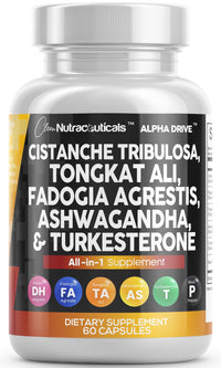 Clean Nutra Cistanche Tribulosa 6000mg Fadogia Agrestis 600mg Tongkat Ali 400mg Turkesterone Pills 2000mg Ashwagandha Extract 3000mg Capsules Supplement for Men - 60 Count