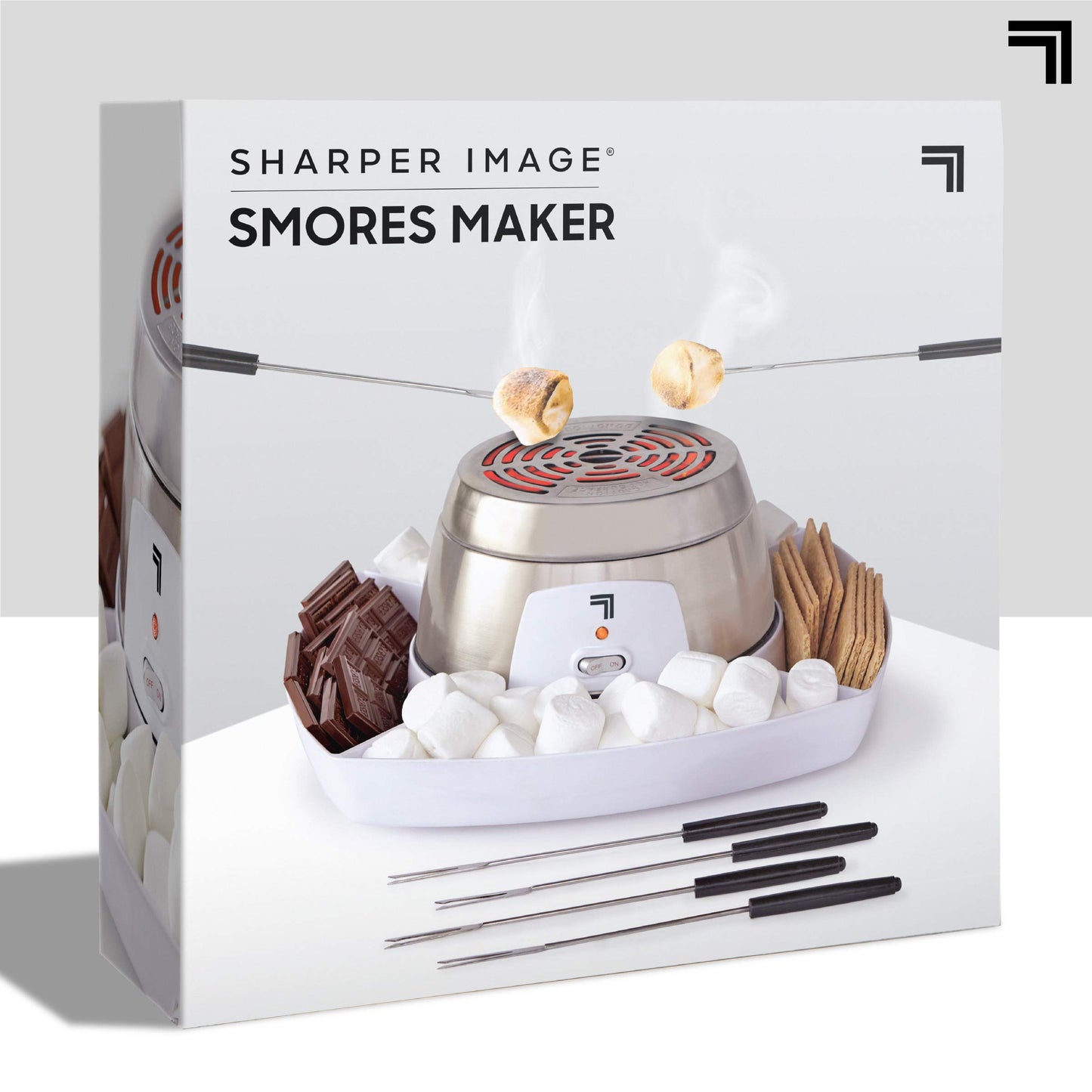 SHARPER IMAGE Electric Tabletop S'mores Maker for Indoors, 6-Piece Set, Includes 4 Skewers & 4 Serving Compartments, Easy Cleaning & Storage, Tabletop Marshmallow Roaster, Family Fun For Kids Adults