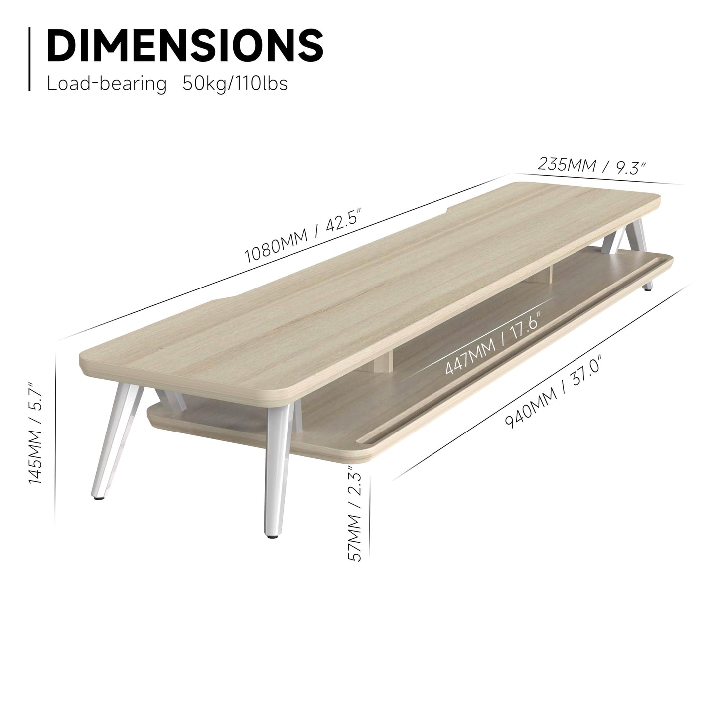 Fenge Dual Monitor Stand, Monitor Stands Riser for 2 Monitors, 42.5 Inch Wood Desk Shelf with Storage Organizer and Cable Management for Office Desk Accessories