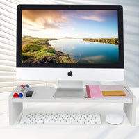 KINLINK Bamboo Monitor Stand Riser, Monitor Riser with 2 Adjustable Height, 15.8 inch Computer Riser for Computer, iMac, PC, Printer, Computer Monitor Stand for Home & Office, White