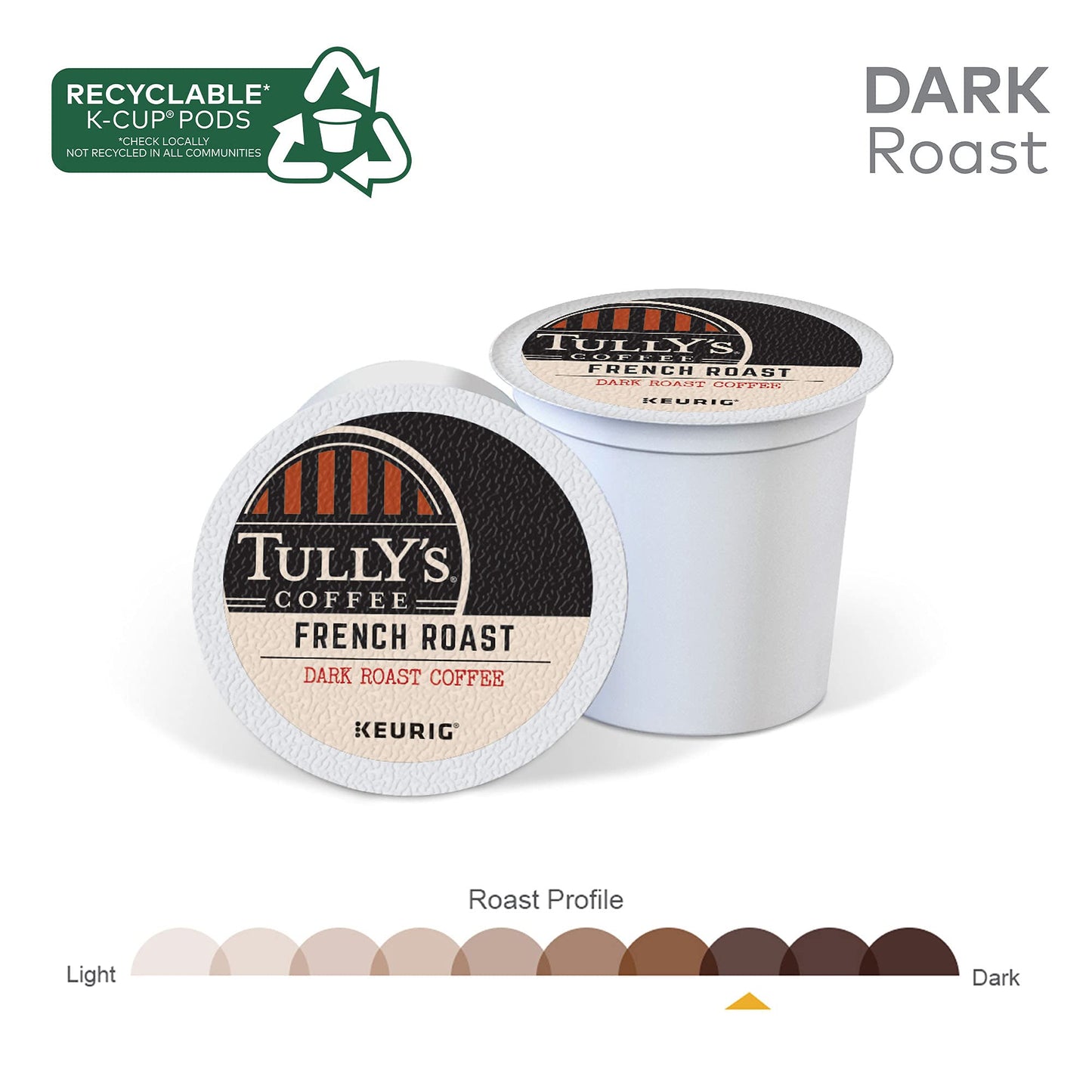 Tully's Coffee French Roast Keurig Single-Serve K-Cup Pods, Dark Roast Coffee, 72 Count (6 Packs of 12)