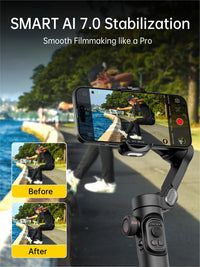 AOCHUAN Phone Gimbal Stabilizer 3-Axis Smartphone Foldable Gimbal for iPhone Gimble with Focus Wheel TikTok YouTube Vlog Stabilizer for iPhone 15 14 13 12 Pro Max&Android-Smart XE