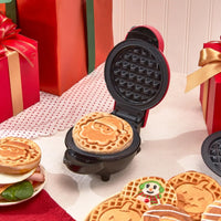 DASH Multimaker with 7 Removable Plates: Waffle Iron & Griddle + 3 Themed Plates - Santa Pumpkin Snowman - Mini Waffle for Halloween and Christmas Holidays - for Kids and Families (Red)