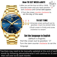 OLEVS Gold Steel Watches for Men,Day Date Watches Men Gold,Mens Watch Blue Dial,Gold Watch Men with Day,Mens Watch,Dress Waterproof Men Watches,Luminous Men Watch,Classic Watch for Men