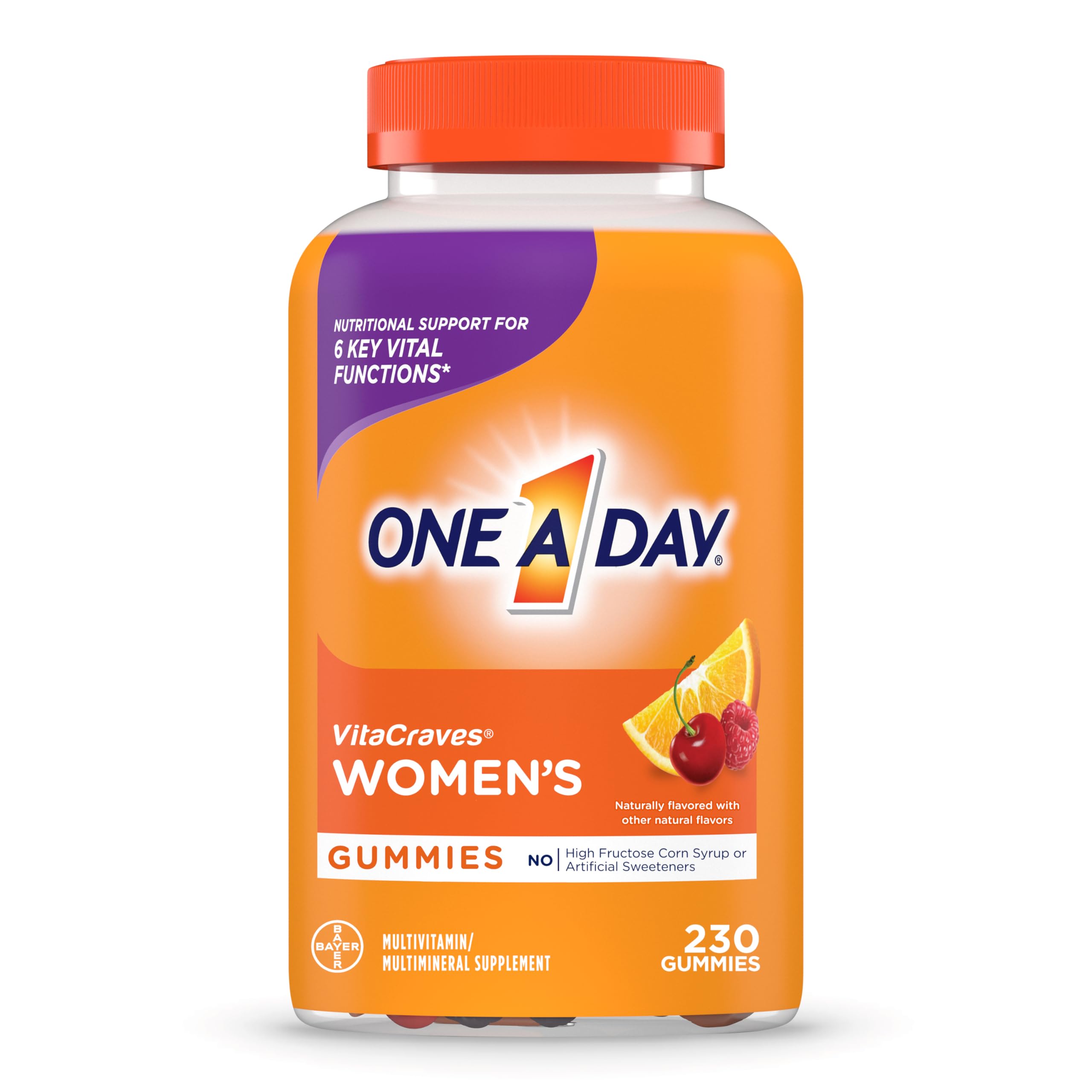 One A Day Women’s Multivitamin Gummies, Supplement with Vitamin A, Vitamin C, Vitamin D, Vitamin E and Zinc for Immune Health Support, Calcium & more, Orange, 230 count, Fruity