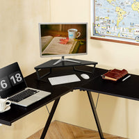 TEAMIX 26 inch Triangle Monitor Stand Riser, Desktop Corner Shelf with Metal Leg Wood Computer Stand with Storage Laptop Riser Office Organization