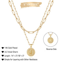 Yoosteel Gold Layered Initial Necklaces for Women, 14K Gold Plated Dainty Layering Paperclip Link Chain Necklace Personalized Coin Pendant J Initial Gold Necklaces for Women Girls Jewelry Gifts