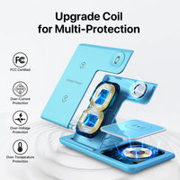 Wireless Charging Station, 3 in 1 Wireless Charger Stand, Fast Wireless Charging Dock for iPhone15 14 13 12 11 Pro/X/Max/XS/XR/8/Plus, for Apple Watch8/7/6/5/4/3/2/SE, for Airpods 3/2/Pro(Blue)