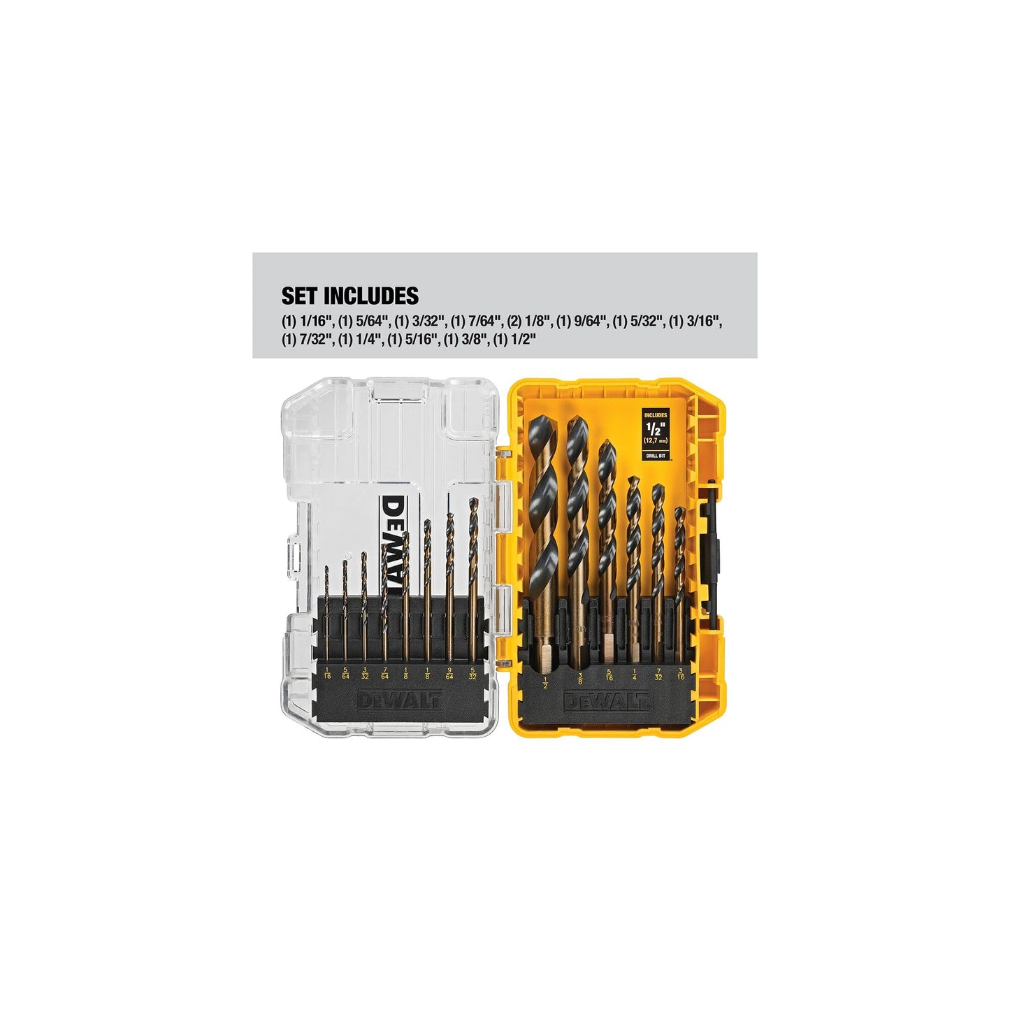 DEWALT Drill Bit Set, 14-Piece, 135 Degree Split Point, For Plastic, Wood and Metal (DWA1184)