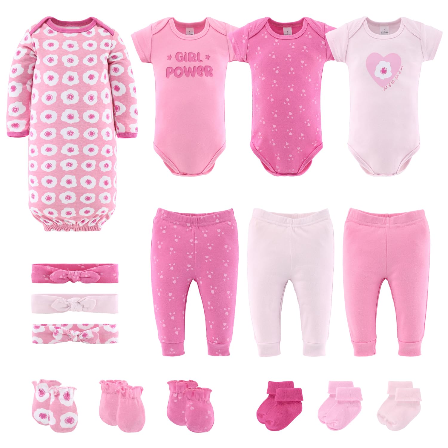 The Peanutshell Newborn Girl Clothes & EssentIals Set, 16 Piece Baby Layette Gift Set, 0-3 Month Outfits