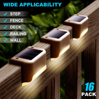 DenicMic 16 Pack Fence Post Solar Lights for Patio Pool Stairs Step and Pathway, Weatherproof LED Deck Lights Solar Powered Outdoor Lights (Warm White)