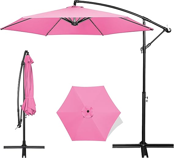 FRUITEAM 10FT Patio Umbrellas Offset Cantilever Umbrella, Large Shade Hanging Market Umbrella, Waterproof & UV Protection Outdoor Pool Umbrella with Ventilation for Backyard/Garden