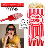 Poppy's Plastic Popcorn Scoop Bundle - 50 Bags and Plastic Popcorn Scooper, Popcorn Machine Accessories for Popcorn Bars, Movie Nights, Concessions