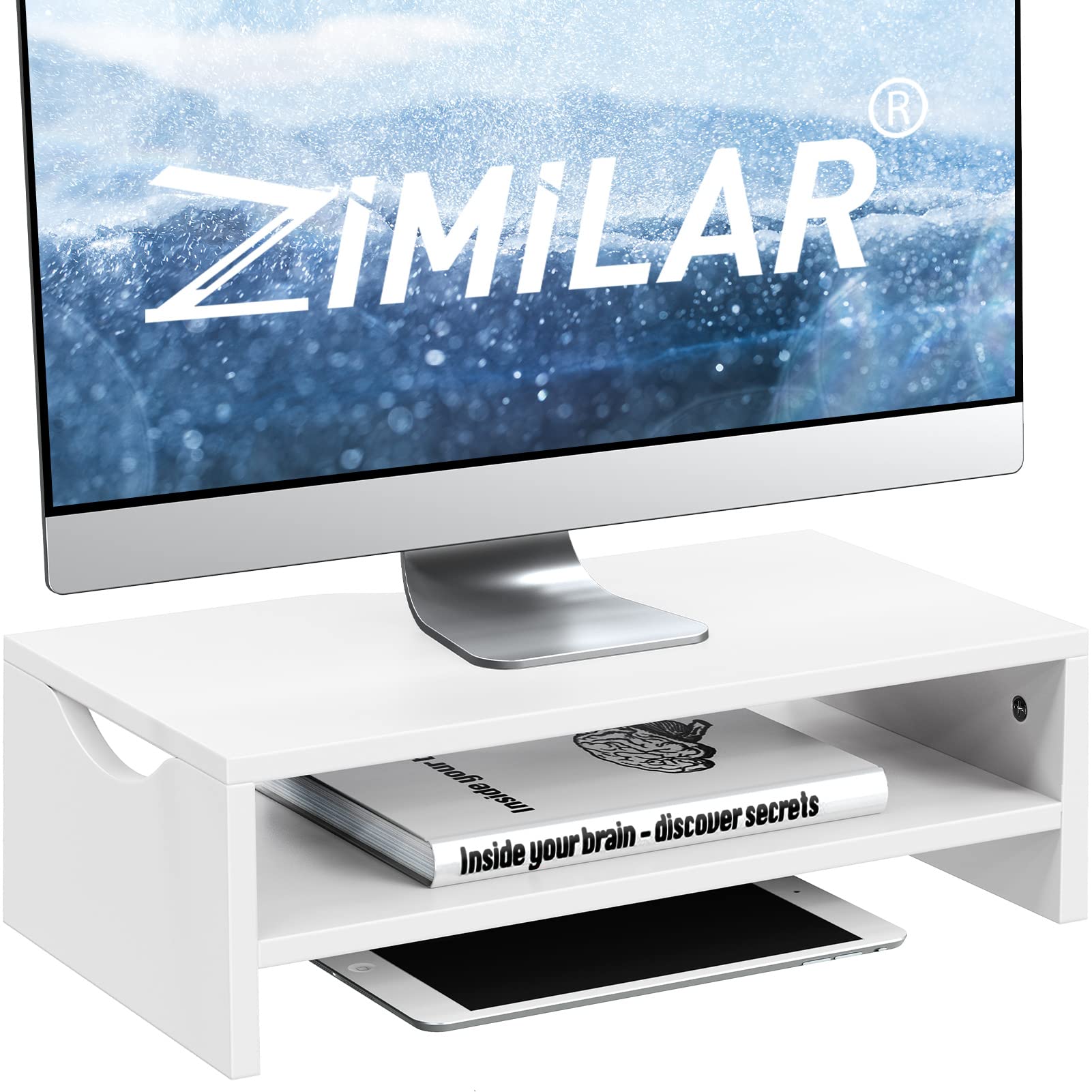 Zimilar Monitor Stand Riser, 2 Tiers Laptop Computer Monitor Riser for PC Screen, iMac, Desktop Wooden Screen Monitor Stand Riser with Storage Organizer for Home Office