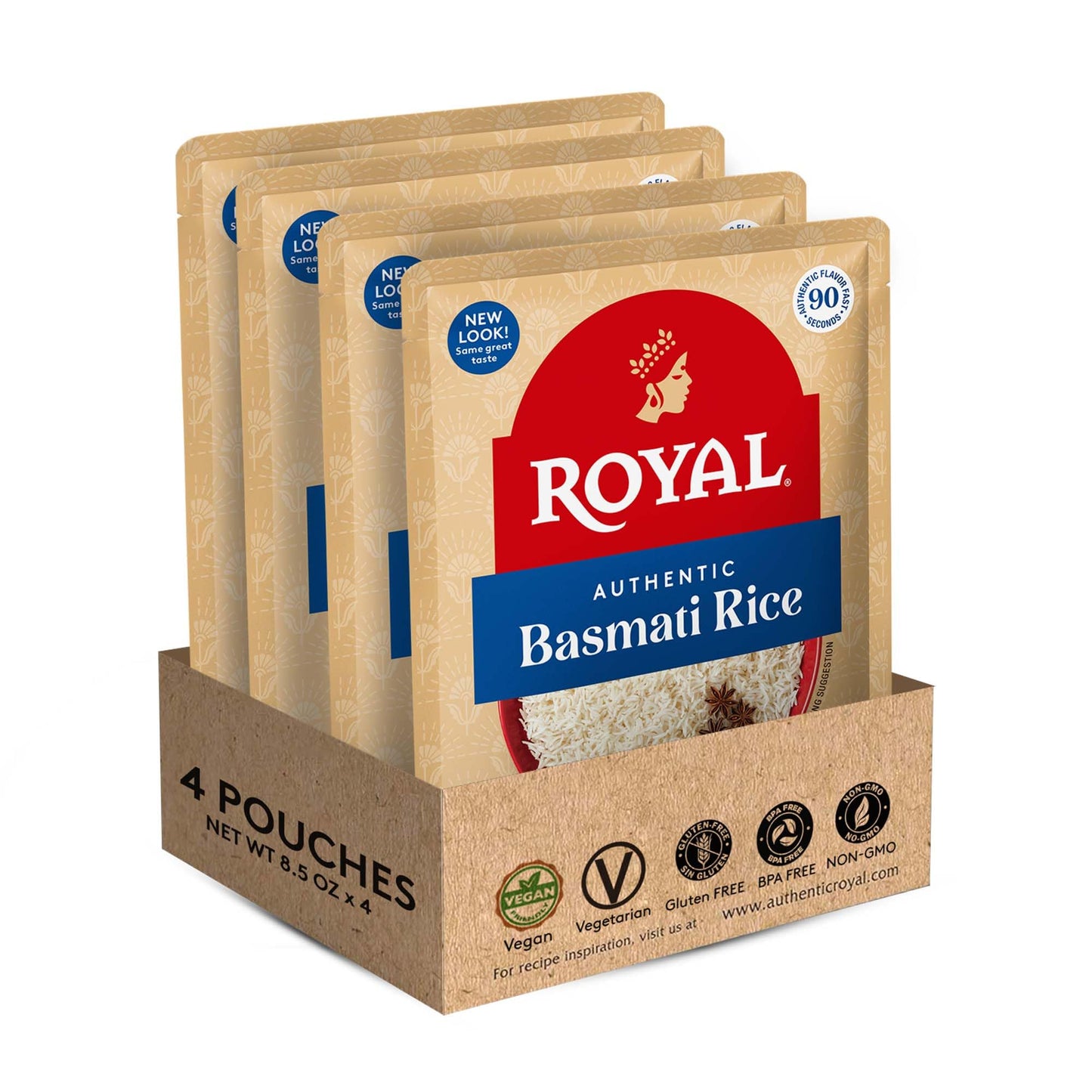 Authentic Royal - Ready To Heat Rice - White Basmati, 4 Count