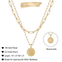 Yoosteel Gold Necklaces for Women, 14K Gold Plated Dainty Layering Paperclip Link Chain Necklace Personalized Coin Pendat S Gold Layered Necklaces for Women Gold Jewelry Gifts