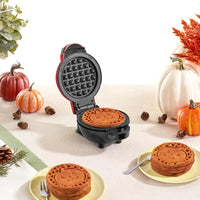 DASH Multimaker with 7 Removable Plates: Waffle Iron & Griddle + 3 Themed Plates - Santa Pumpkin Snowman - Mini Waffle for Halloween and Christmas Holidays - for Kids and Families (Red)