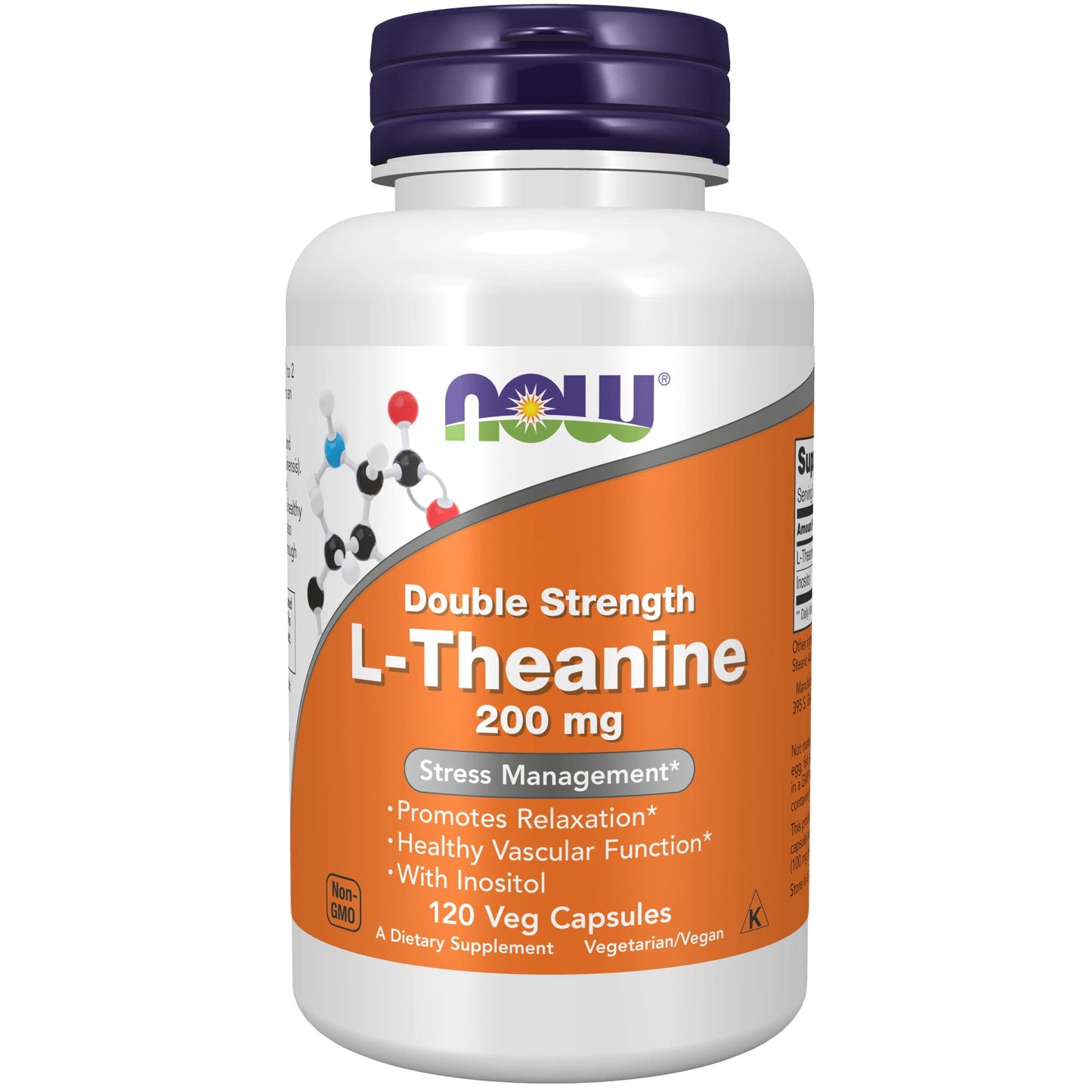 NOW Supplements, L-Theanine 200 mg with Inositol, Stress Management*, 120 Veg Capsules