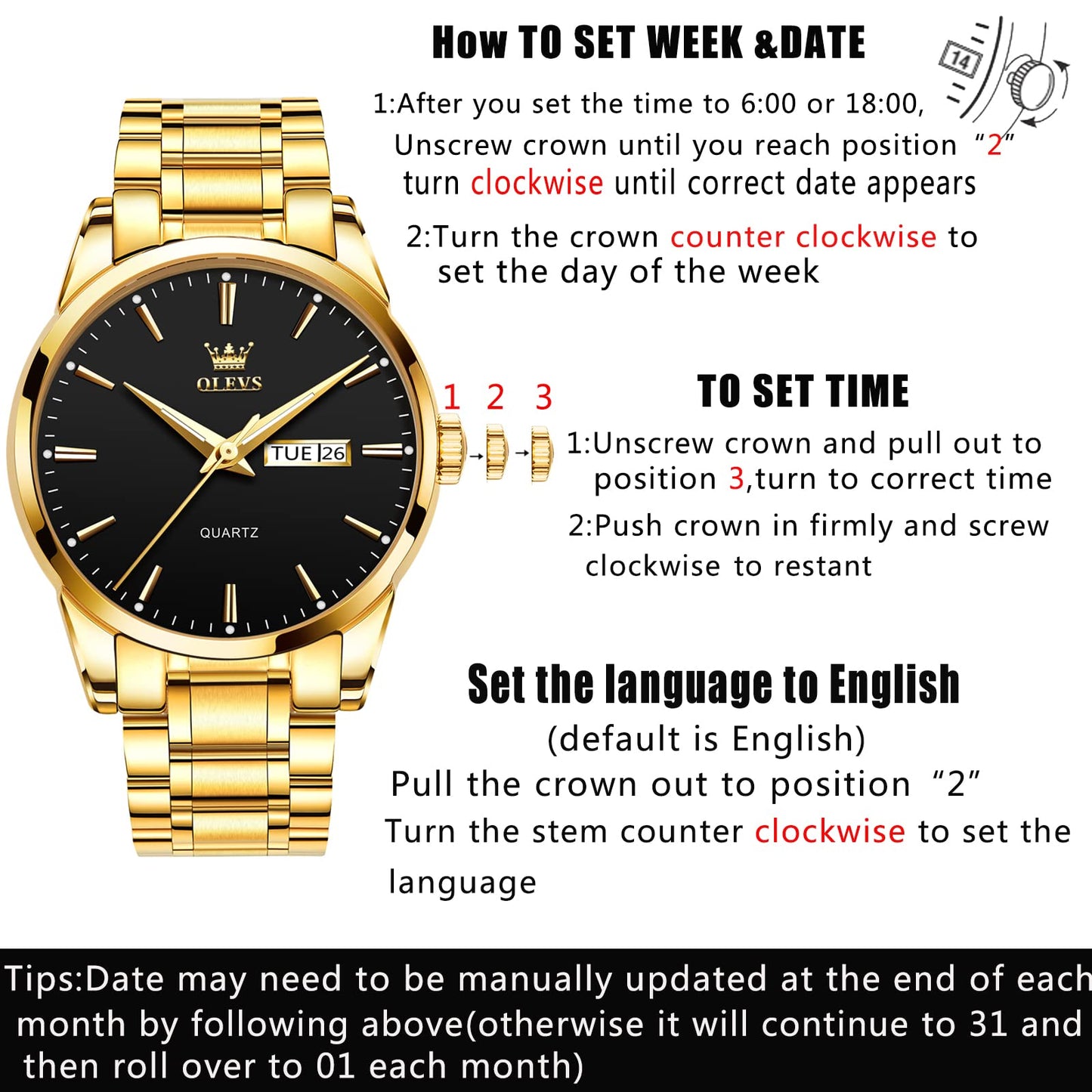 Black Gold Watch for Men,Day and Date Men Watch,Men Gold Tone Watch,Fashion Gold Men Watches,Male Watch,Business Waterproof Men Watch,Luxury Gold Men Watches,Luminous Man Watch,Dress Watch for Men