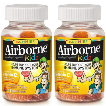 Airborne Kids Assorted Fruit Flavored Gummies, 21 count - 667mg of Vitamin C and Minerals & Herbs Immune Support (Pack of 2)