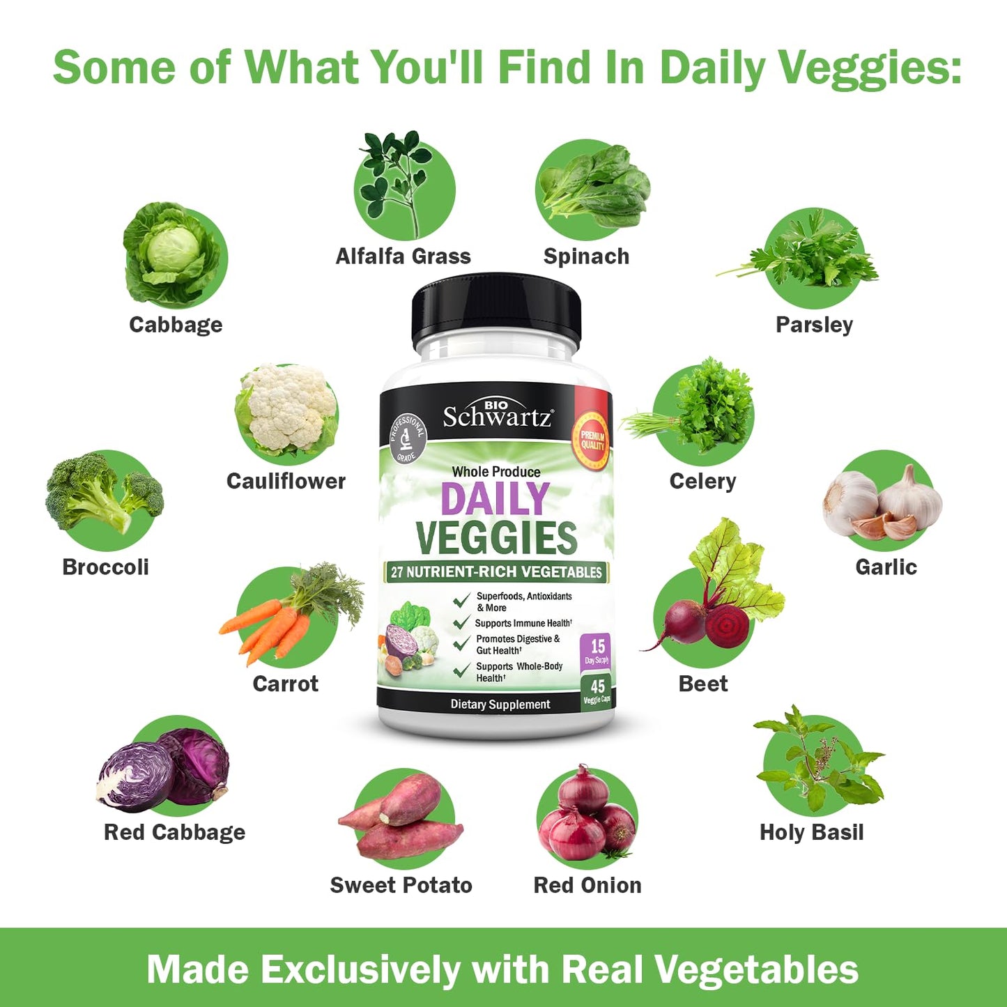 Daily Fruits and Veggies Supplement for Women and Men - 47 Whole Food Fruits and Vegetables - Diverse Natural Balance of Vitamins Minerals and Noni - 45 Fruit Capsules, 45 Veggie Capsules (2 Pack)