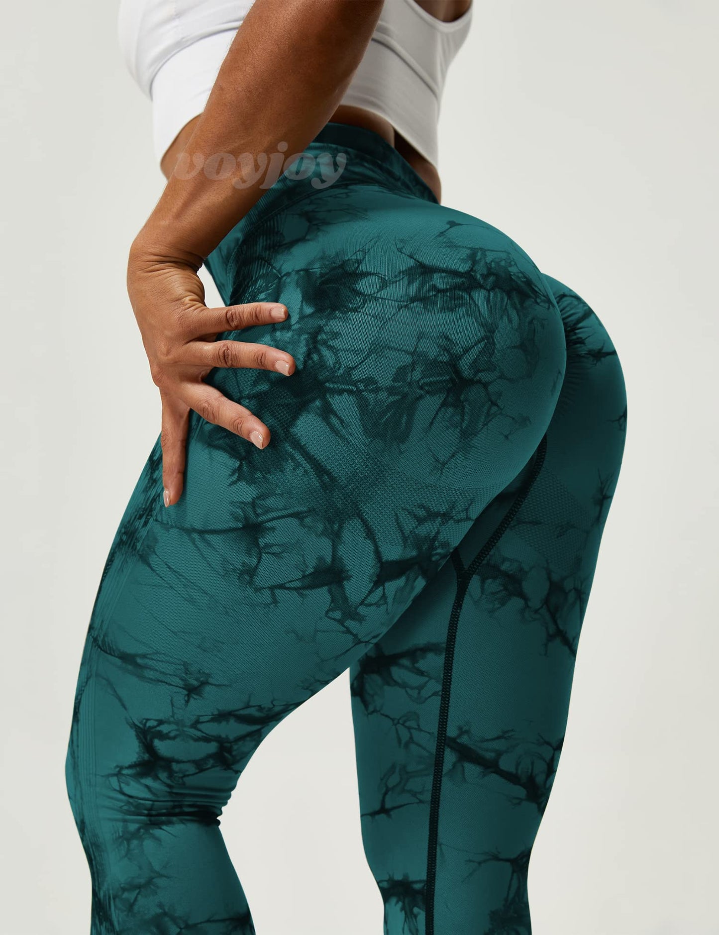 VOYJOY Tie Dye Seamless Leggings for Women High Waist Yoga Pants, Scrunch Butt Lifting Elastic Tights Blue Green
