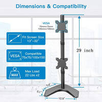 HUANUO Dual Monitor Stand,Vertical Stack Screen Free-Standing Holder LCD Desk Mount Fits Two 13 to 32 Inch Computer Monitors with C Clamp Grommet Base Stacking Displays Tilt Swivel Height Adjustable