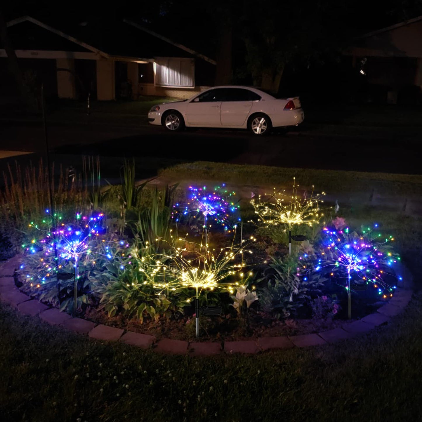 Solar Garden Lights Outdoor Decorations 2 Pack, Solar 120 LED Sparklers Fireworks Sticks Fairy Stake Lights Yard Planter Outside Flower Bed Patio Lawn Path Walkway Decorative, Waterproof&Twinkling