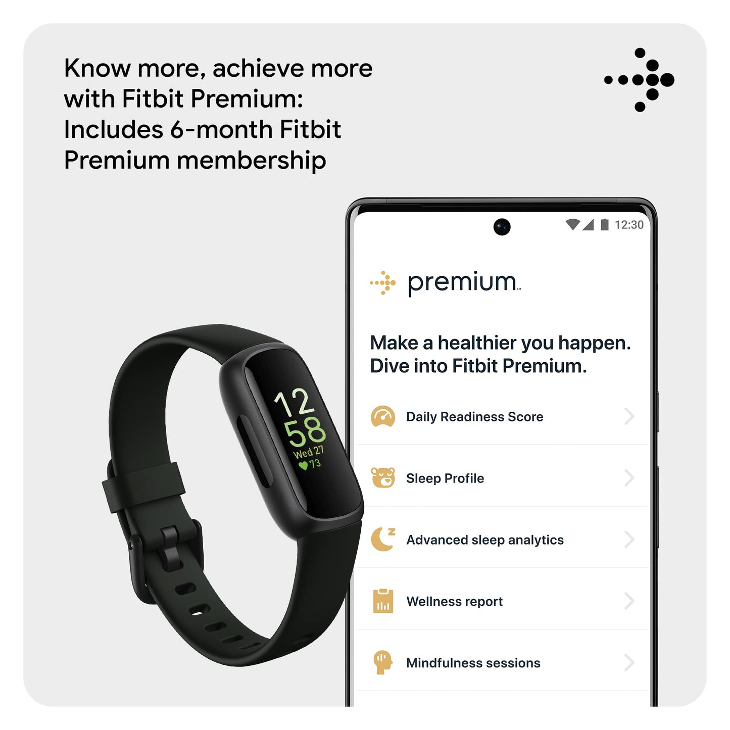 Fitbit Inspire 3 Health &-Fitness-Tracker with Stress Management, Workout Intensity, Sleep Tracking, 24/7 Heart Rate and more, Midnight Zen/Black One Size (S & L Bands Included)