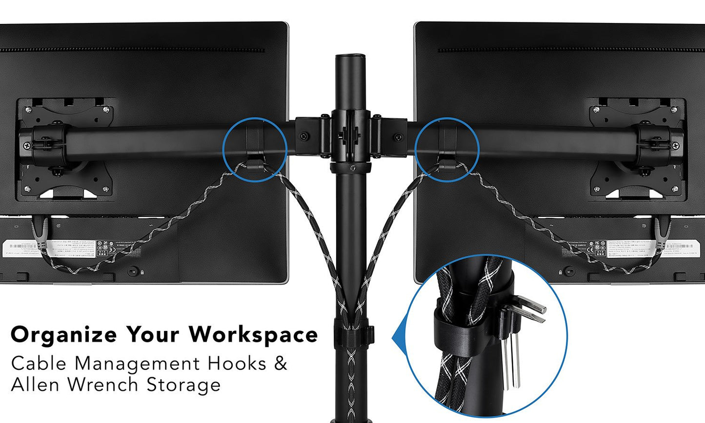 Mount-It! Dual Monitor Mount | Double Monitor Desk Stand Arm | Fits 2 Computer Screens 17 19 20 21 22 24 27 Inch | Two VESA 75 100 Compatible Displays | C-Clamp and Grommet Bases Included