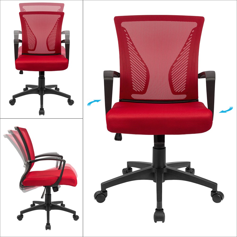 Furmax Office Chair Mid Back Swivel Lumbar Support Desk Chair, Computer Ergonomic Mesh Chair with Armrest (Red)