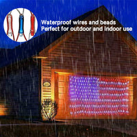 OZS American Flag Lights, 420LED Outdoor Waterproof Red White and Blue Led American Flag Net Light of The United States for Memorial Day, Independence Day, National Day, Veterans Day Decor(Plug in)