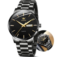 Date Day Watches for Men,Fashion Black Steel Watches for Men,Black Stainless Steel Quartz Watches Men,Man Watch,Black Dial Men's Steel Watch,Luminous Watch,Mens Dress Watch,Wrist Waterproof Watch Mens