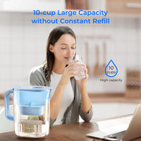 Waterdrop 200-Gallon Long-Life Lucid 10-Cup Water Filter Pitcher, NSF Certified, 5X Times Lifetime, Reduces PFAS, PFOA/PFOS, Chlorine, BPA Free, Blue