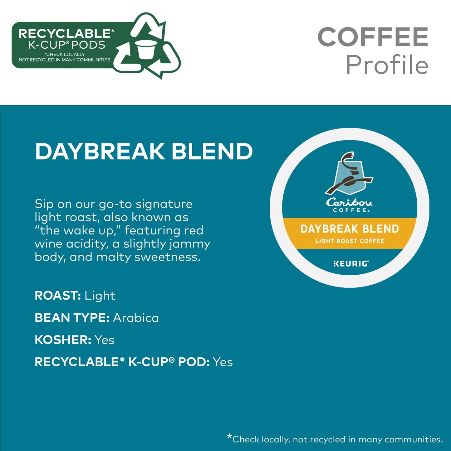 Caribou Coffee Daybreak Morning Blend, Keurig Single-Serve K-Cup Pods, Light Roast, 96 Count (4 Packs of 24)