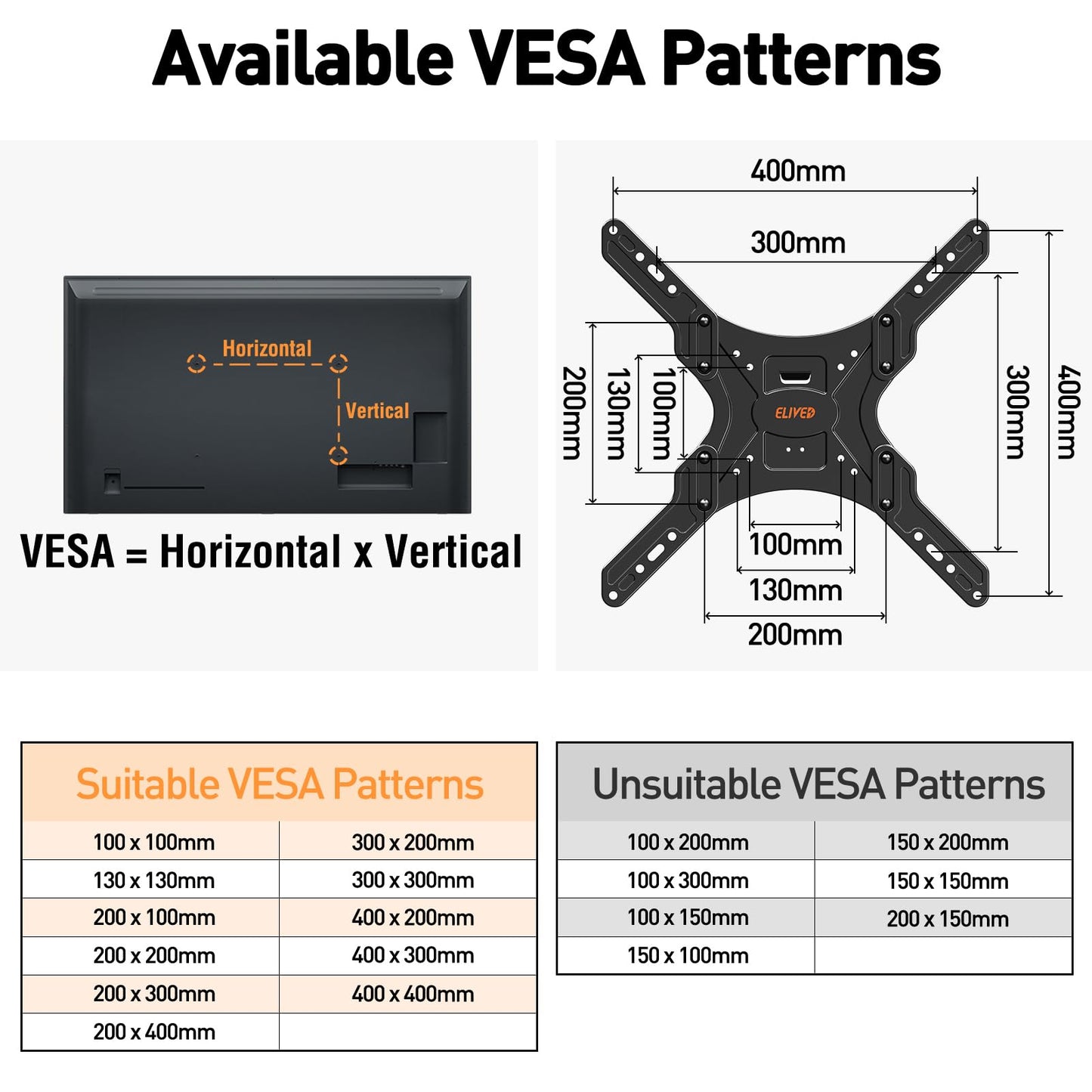 ELIVED UL Listed TV Wall Mount for Most 26-60 Inch TVs, Swivel and Tilt Full Motion TV Mount with Single Stud Perfect Center Design, Wall Mount TV Bracket Max VESA 400x400mm, Holds up to 88 lbs.