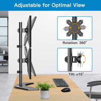 HUANUO Dual Monitor Stand,Vertical Stack Screen Free-Standing Holder LCD Desk Mount Fits Two 13 to 32 Inch Computer Monitors with C Clamp Grommet Base Stacking Displays Tilt Swivel Height Adjustable