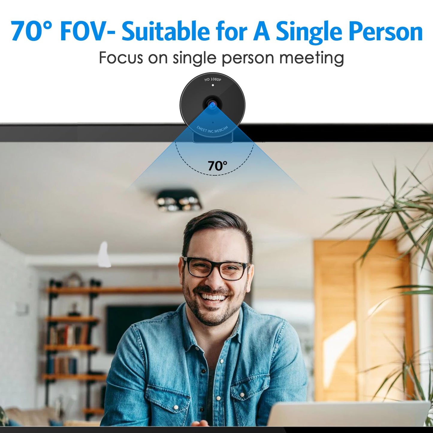 EMEET 1080P Webcam - USB Webcam with Microphone & Physical Privacy Cover, Noise-Canceling Mic, Auto Light Correction, C950 Ultra Compact FHD Web Cam w/ 70°View for Meeting/Online Classes/Zoom/YouTube