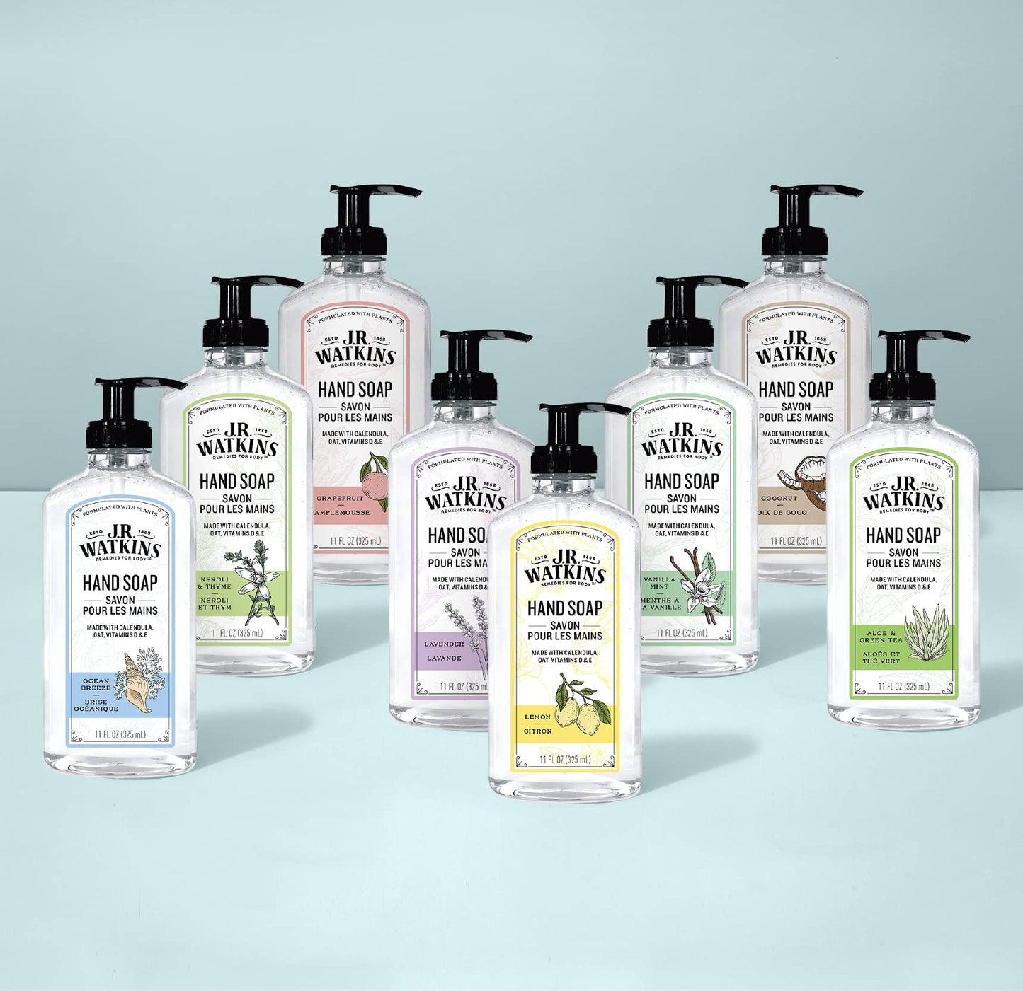 J.R. Watkins Gel Hand Soap, Scented Liquid Hand Wash for Bathroom or?Kitchen, USA Made and Cruelty Free, 11 fl oz, Aloe & Green Tea, 6 Pack