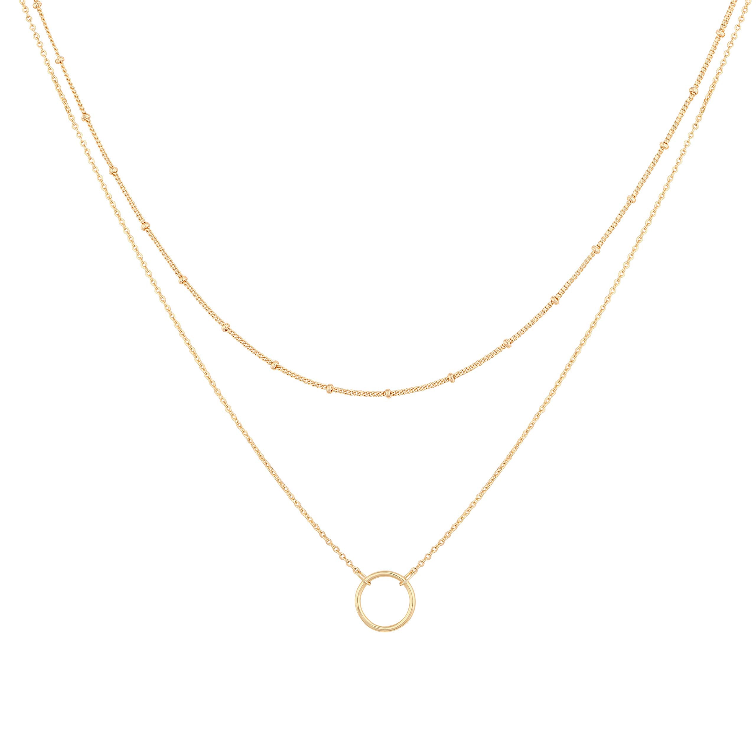 MEVECCO Gold Layered Choker Necklace for Women,18K Gold Plated Cute Dainty Karma Round Circle Disc Charm Small Beaded Satellite Chain Minimalist Choker Necklace for Girls