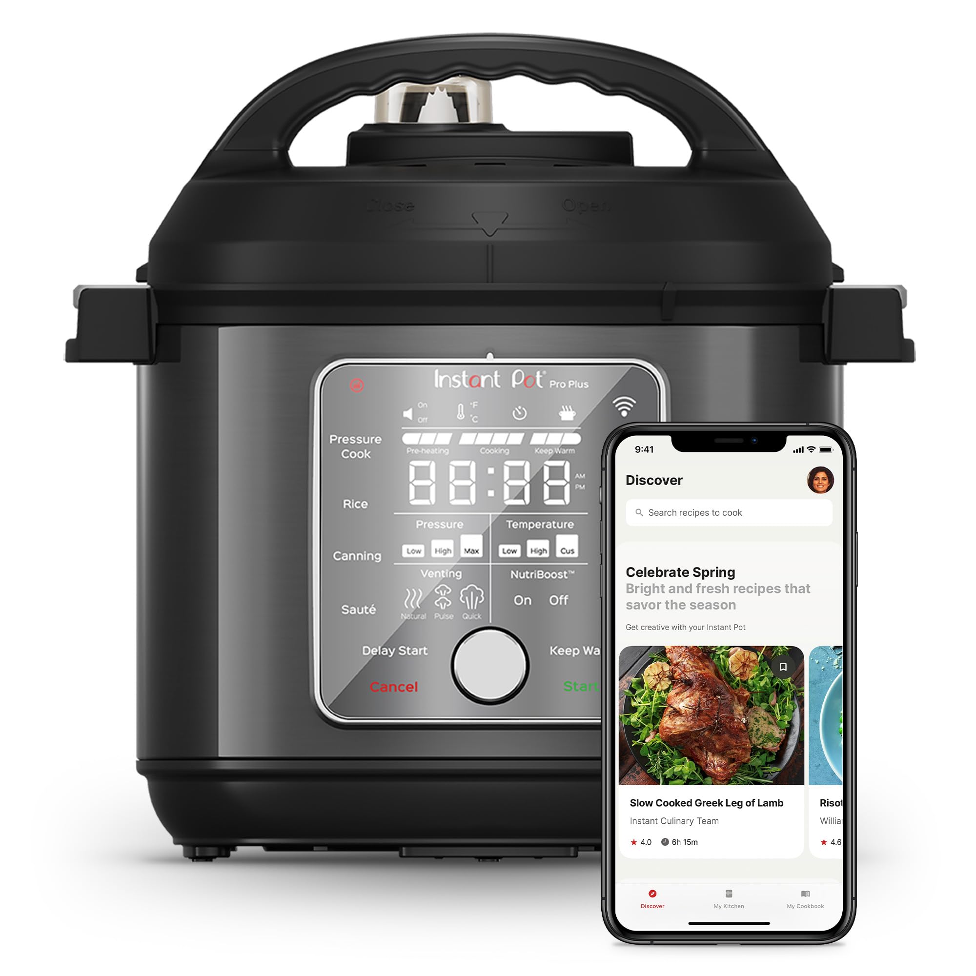 Instant Pot Pro Plus Wi-Fi Smart 10-in-1, Pressure Cooker, Slow Cooker, Rice Cooker, Steamer, Sauté Pan, Yogurt Maker, Warmer, Canning Pot, Sous Vide, Includes App with Over 800 Recipes, 6 Quart